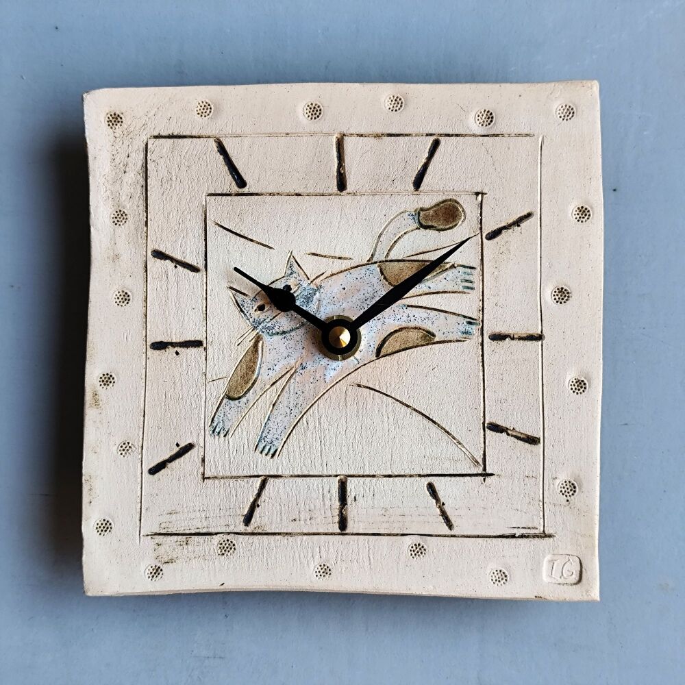 Ceramic wall clock square "Cat" . . . SALE . . . SALE . . . from &pound;34.90
