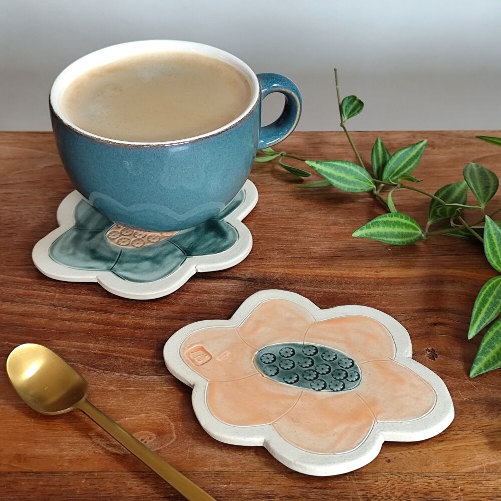 Coaster "Flower Shaped Ceramic" Orange And Green