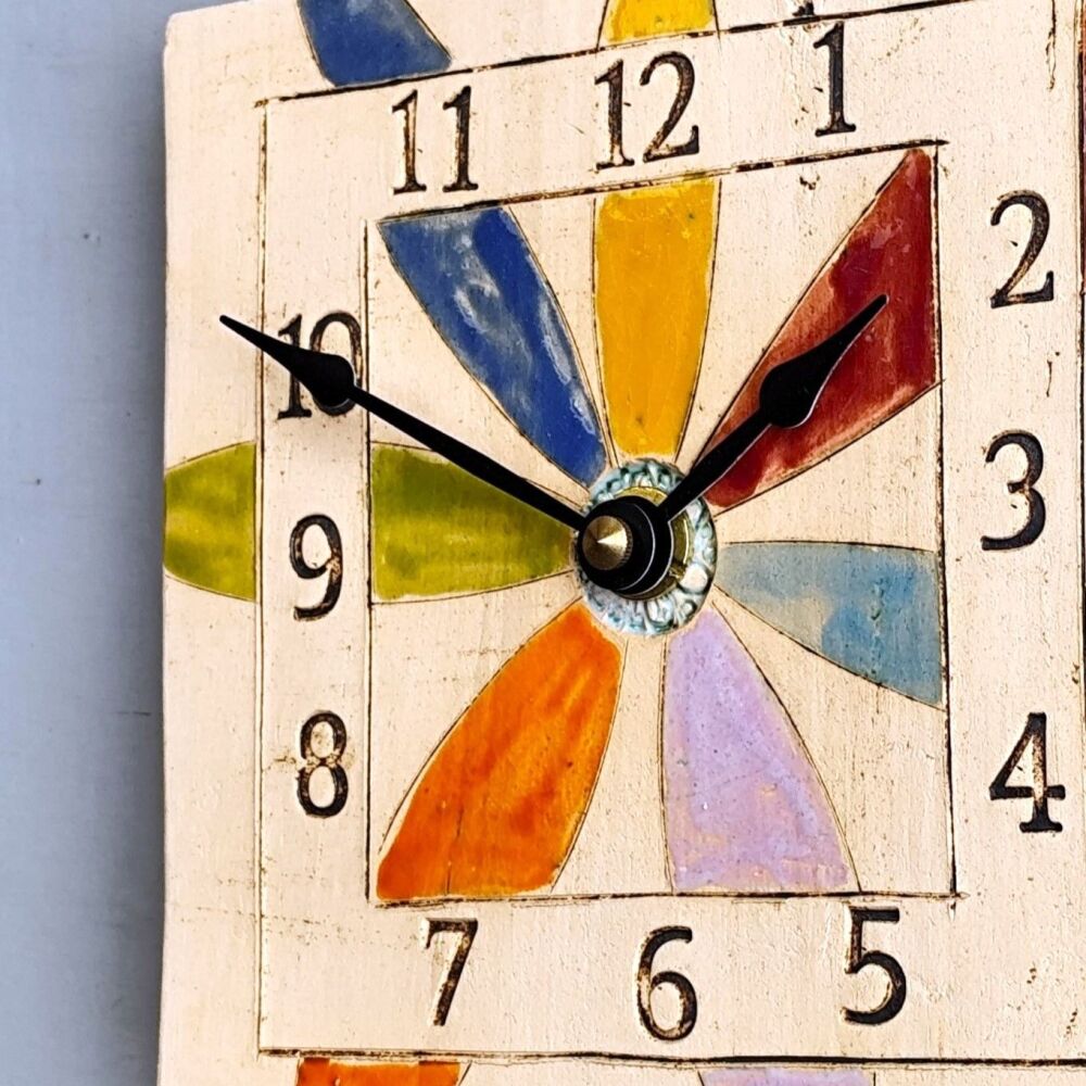Ceramic wall clock square "Bright coloured large flower petals"