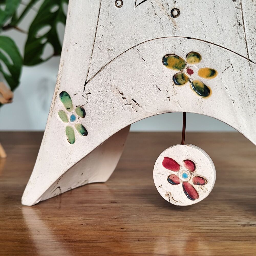 Ceramic mantel clock - Large with pendulum "Flowers"