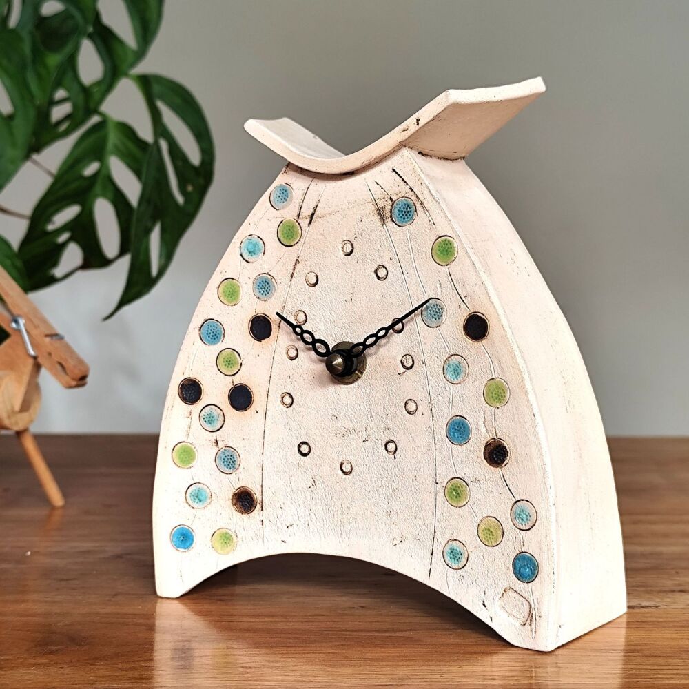Ceramic clock mantel - Small "Blue & green polka dot"