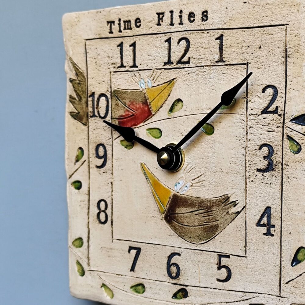 Ceramic wall clock square "Time Flies"