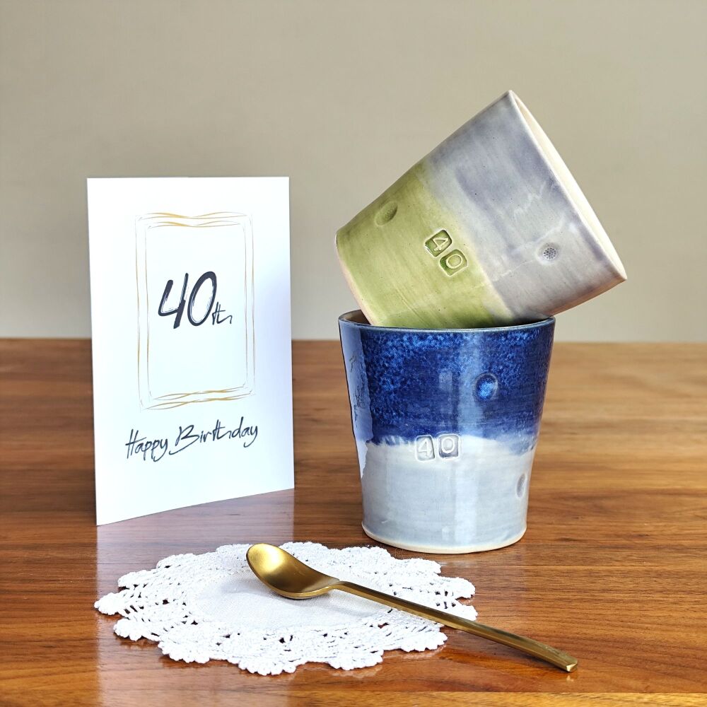 40th Birthday or  Wedding Anniversary Mug Tumbler in Lime green or Navy blue.