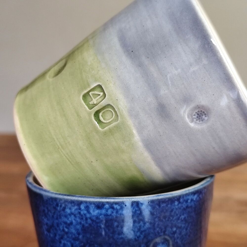 40th Birthday or  Wedding Anniversary Mug Tumbler in Lime green or Navy blue.