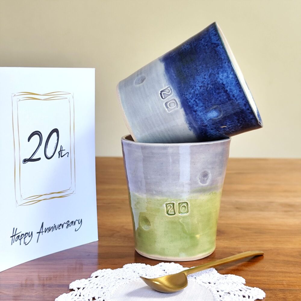 20th Birthday or  Wedding Anniversary Mug Tumbler in Lime green or Navy blue.