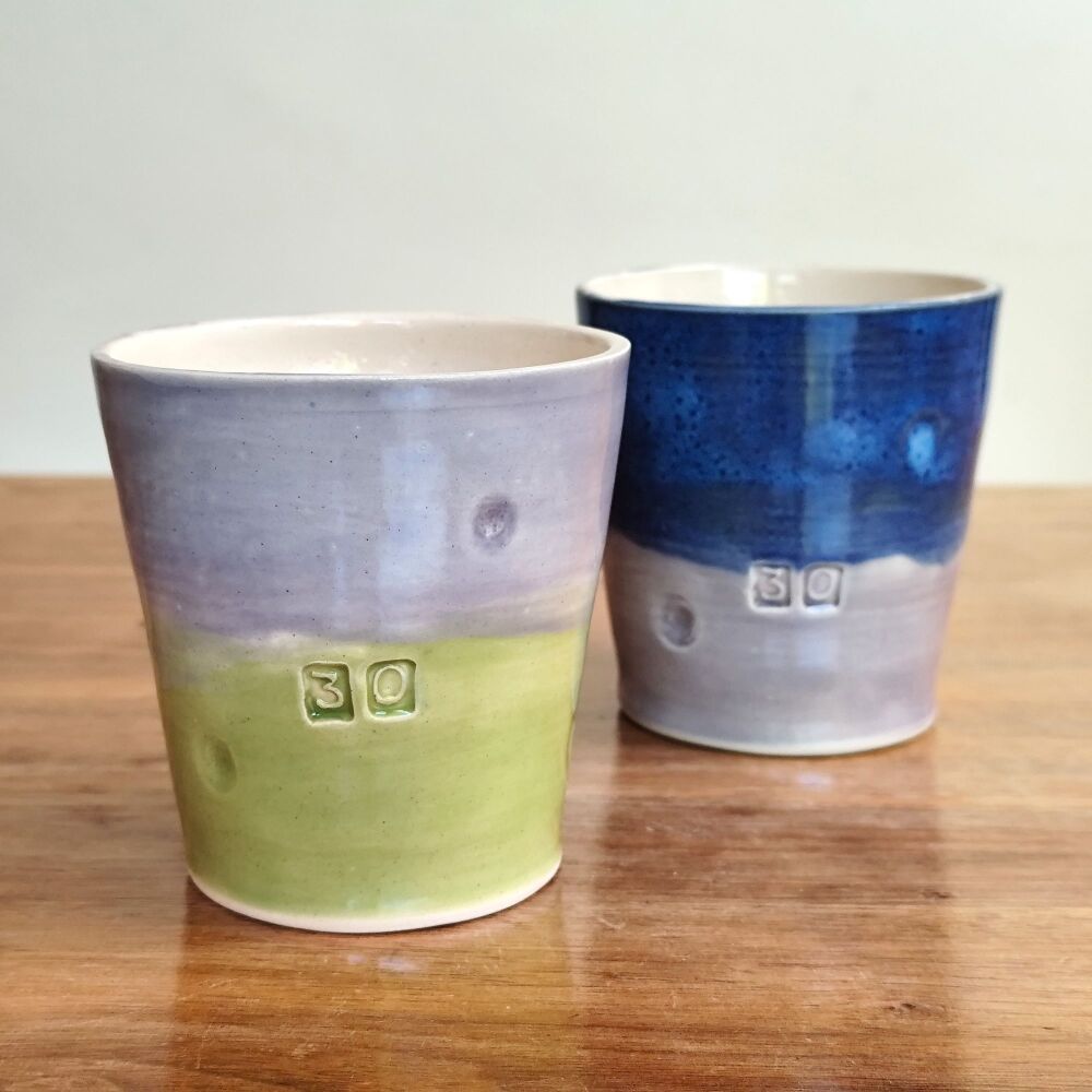 30th Birthday or  Wedding Anniversary Mug Tumbler in Lime green or Navy blue.