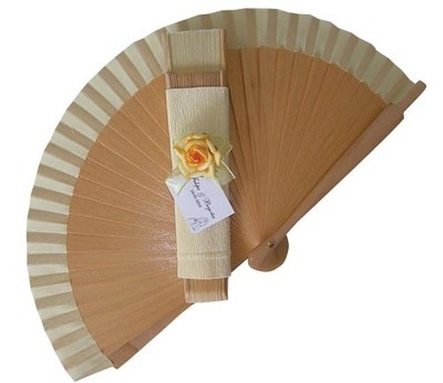 NEW! Decorated Varnished Wedding Fan - Yellow Flowers