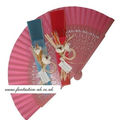 Decorated Wedding Fans - Assorted Bright Colours (Carved Rustic)
