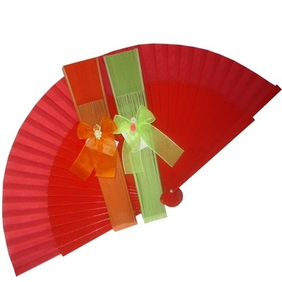 Decorated Wedding Fans - Assorted Bright Colours (Plain Bows)