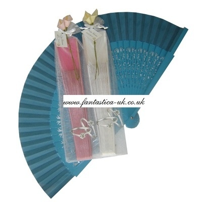 Decorated Wedding Fans - Assorted Bright Colours (Carved / Organza Bag Silv