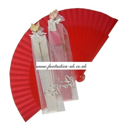 Decorated Wedding Fans - Assorted Bright Colours (Plain / Organza Bag Silver Rings)