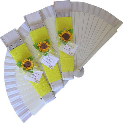 White Decorated Wedding Fan with Sunflowers