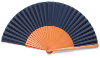 Navy Blue Fabric & Wooden Fan