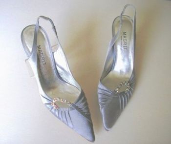 Magrit silver grey satin shoes matching bag size 4
