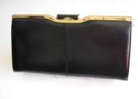 Ackery large black leather with feature clasp clutch shoulder bag vintage 