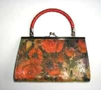 Renata bag red roses lilac flowers with glitter and red handle