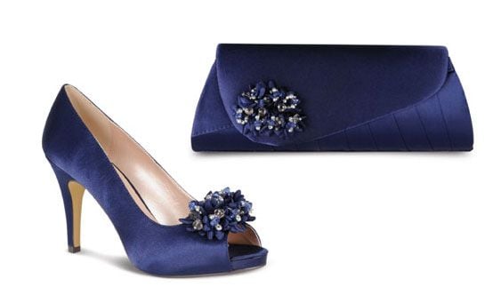 Lunar midnight blue satin occasion shoes matching clutch bag size 4
