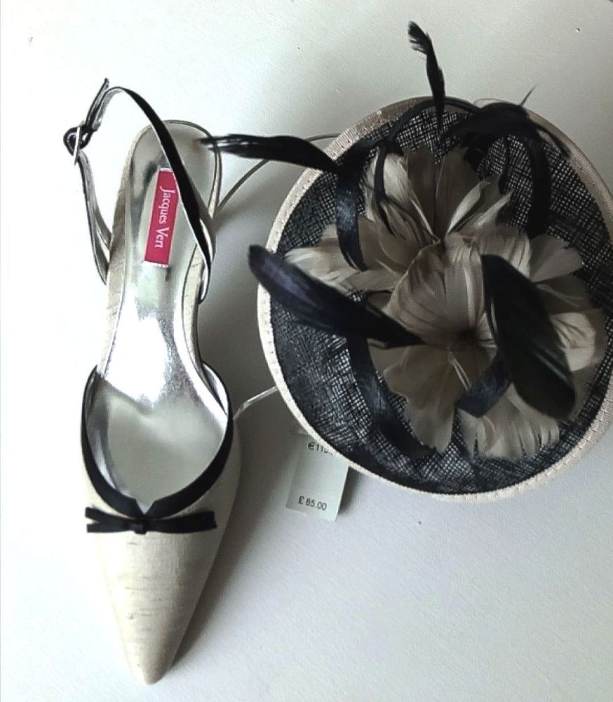 Jacques Vert shoes bag fascinator neutral Canvas range mother bride size4