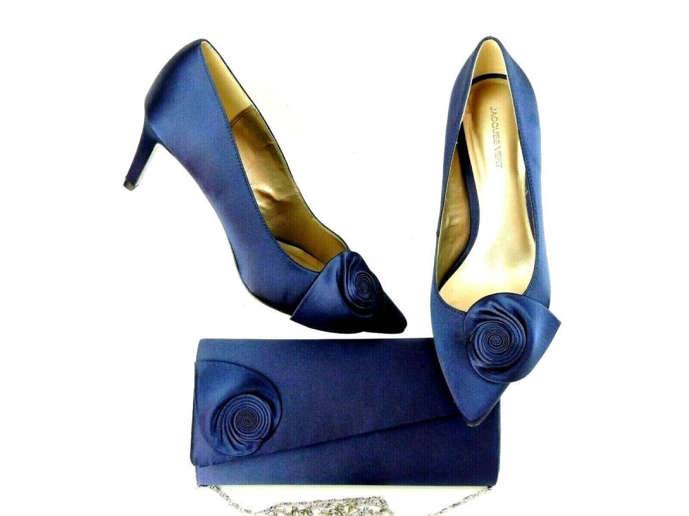 Jacques Vert Midnight Blue Occasion Shoes and matching clutch bag