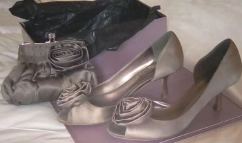 aubergine shoes and matching bag