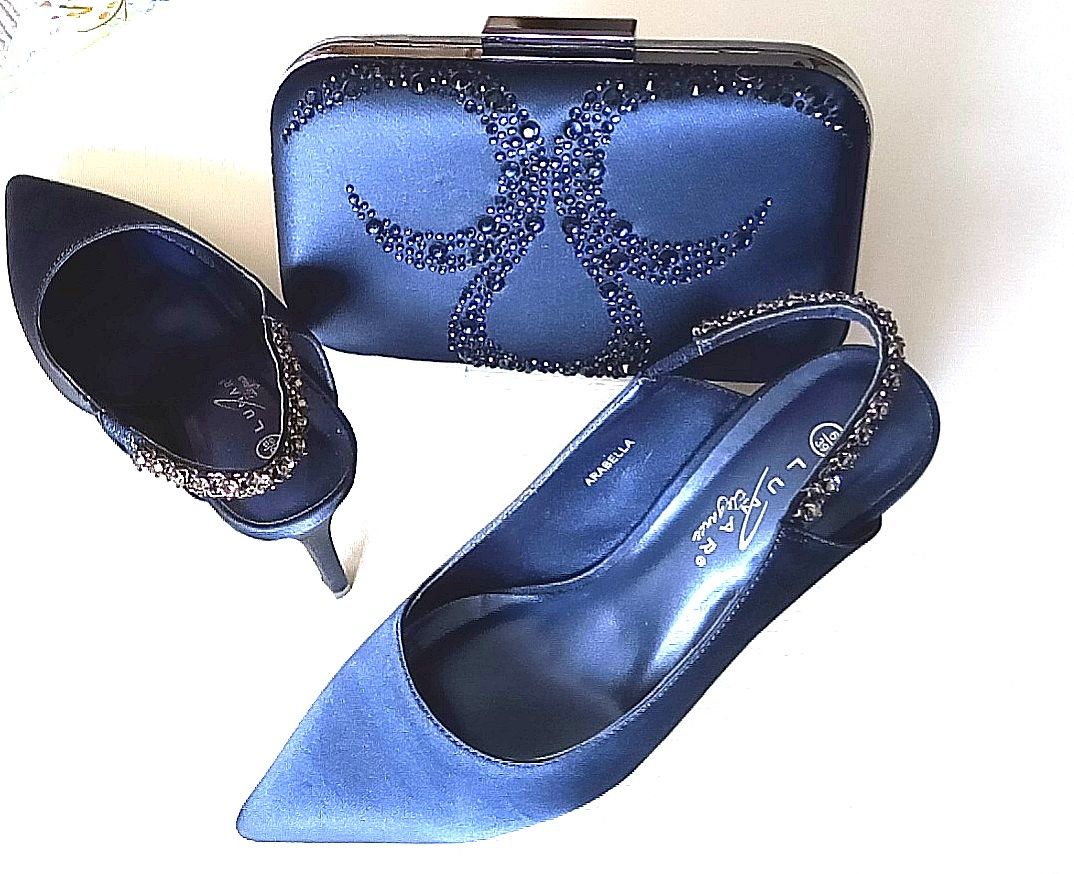Lunar stunning satin shoes size 6 matching bag Royal Blue size 6