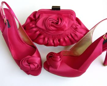 cerise sandals and matching bag