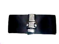 Gina London soft evening clutch black satin crystals buckle feature