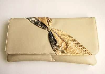 Designer large clutch bag by Adrian Gold London beige leather 