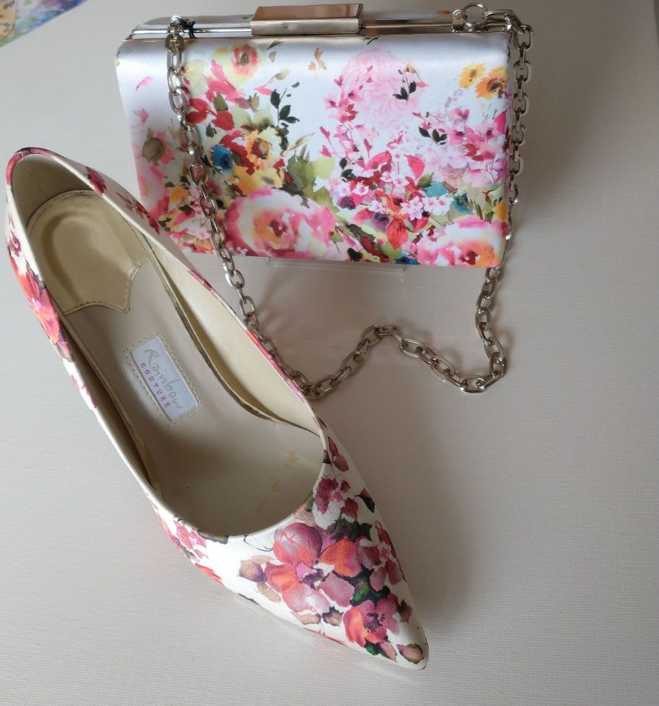 Rainbow Club satin floral occasions shoes matching bag size 6