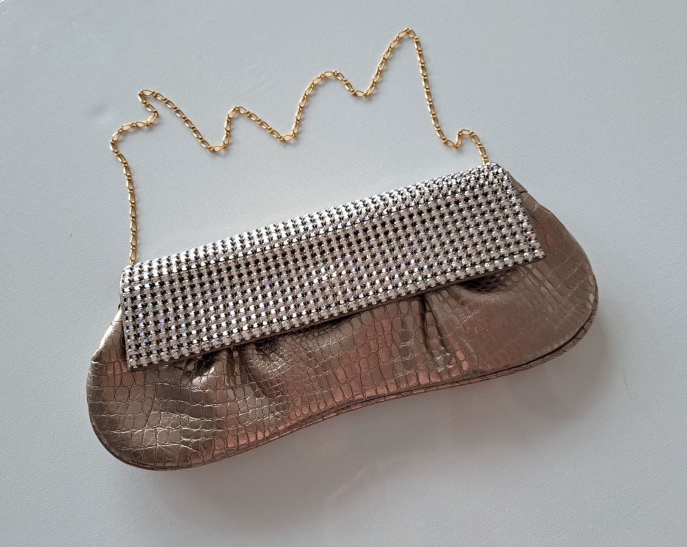 Gina London Gold Snakeskin Crystal Encrusted Clutch Bag
