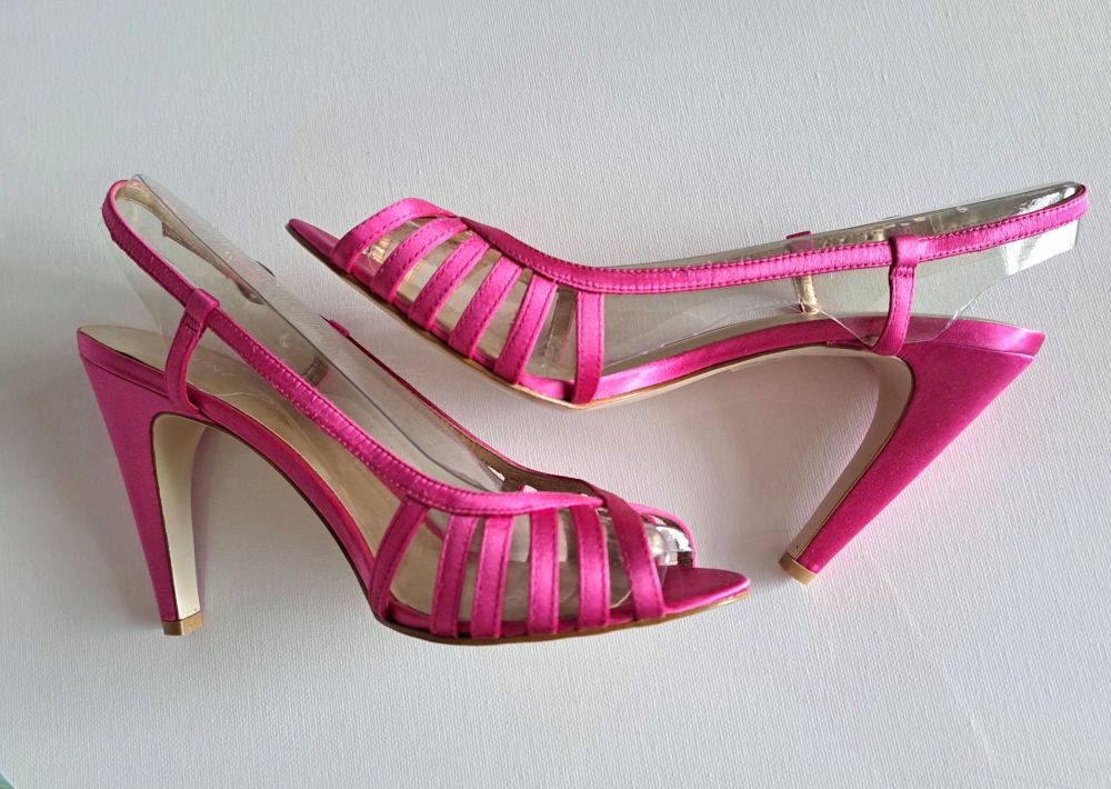 Nine West Cerise/Hot Pink Strappy Peep Toe Satin Shoes Size 5