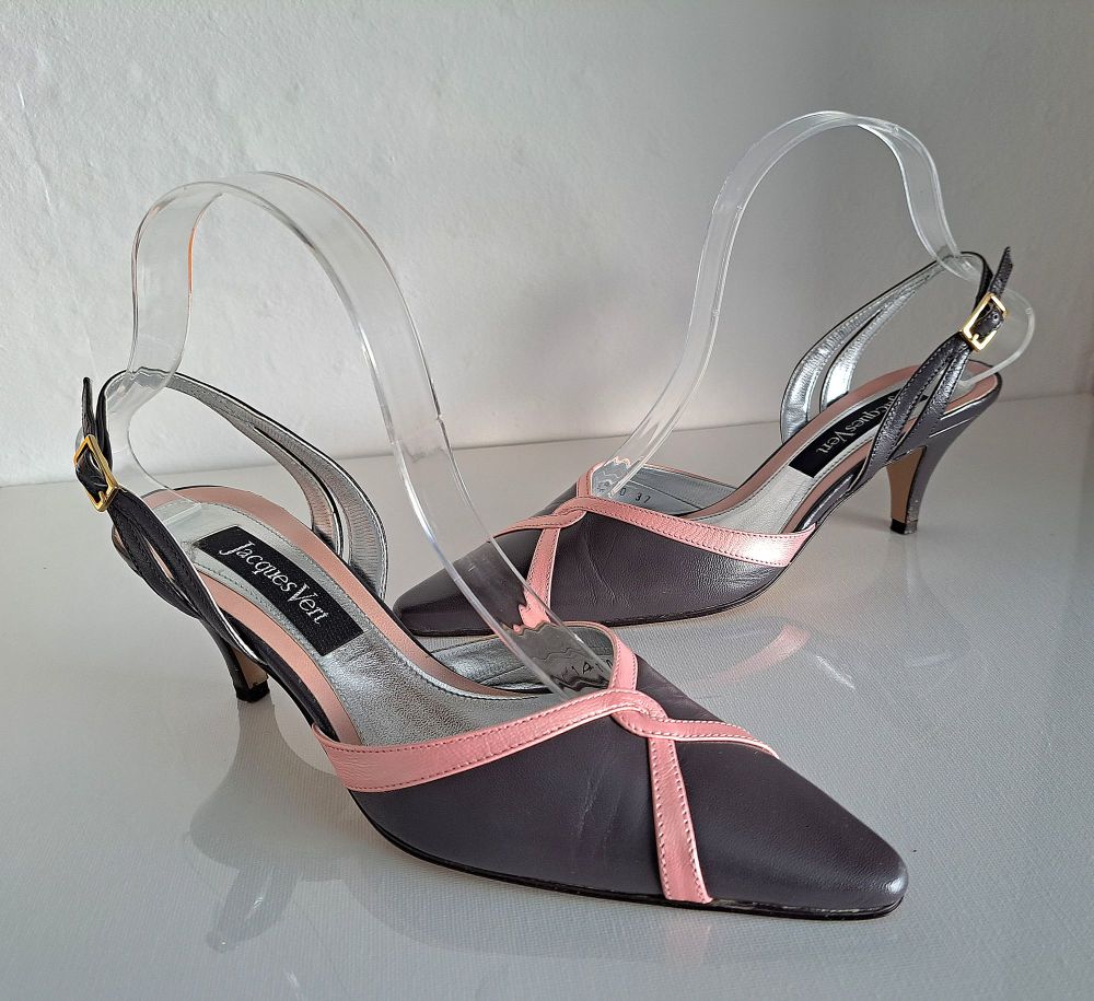 Jacques Vert brown and pink slingback kitten heel shoes size 4