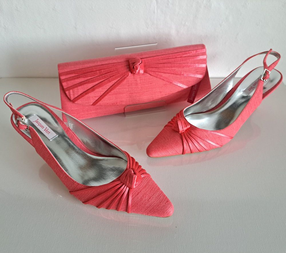 Jacques Vert deep coral occasions shoes matching bag size 5
