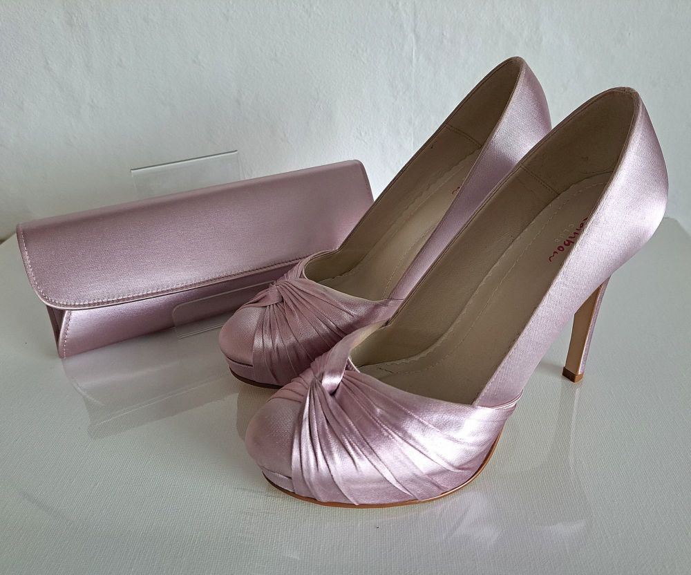 Rainbow Club Satin Shell Pink Court Shoes & Matching Bag Size 4