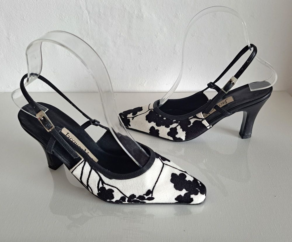 Jacques Vert designer shoes black white floral slingbacks size 3.5
