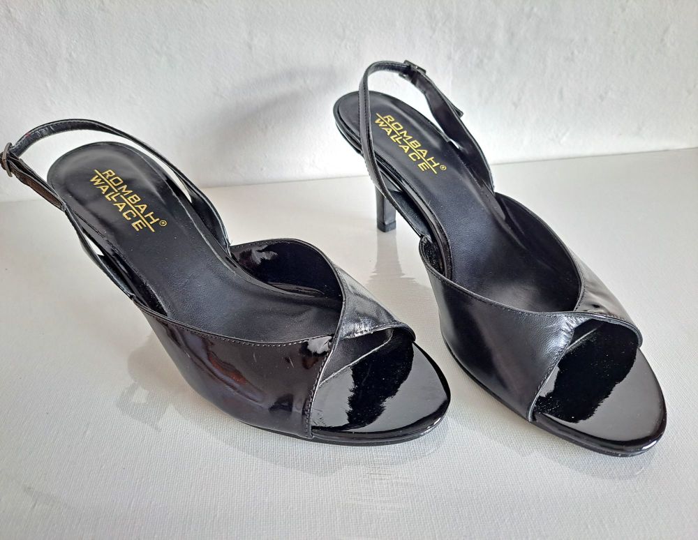 Rombah Wallace shoes black leather patent  peeptoe size 8