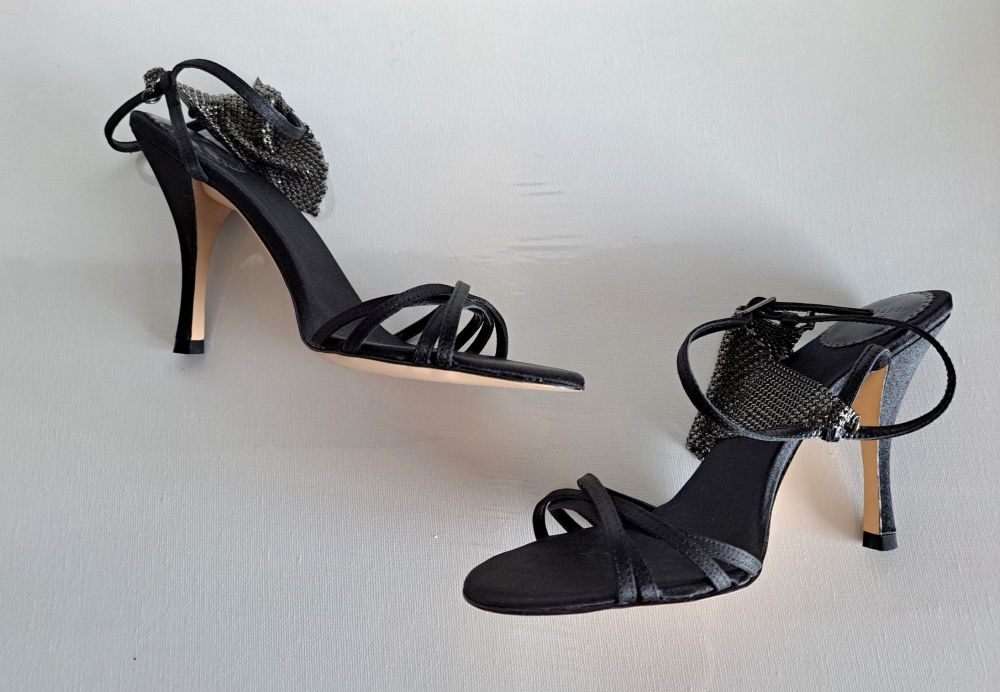 Designer Ted Baker black satin sandals,mesh detail size 4.new