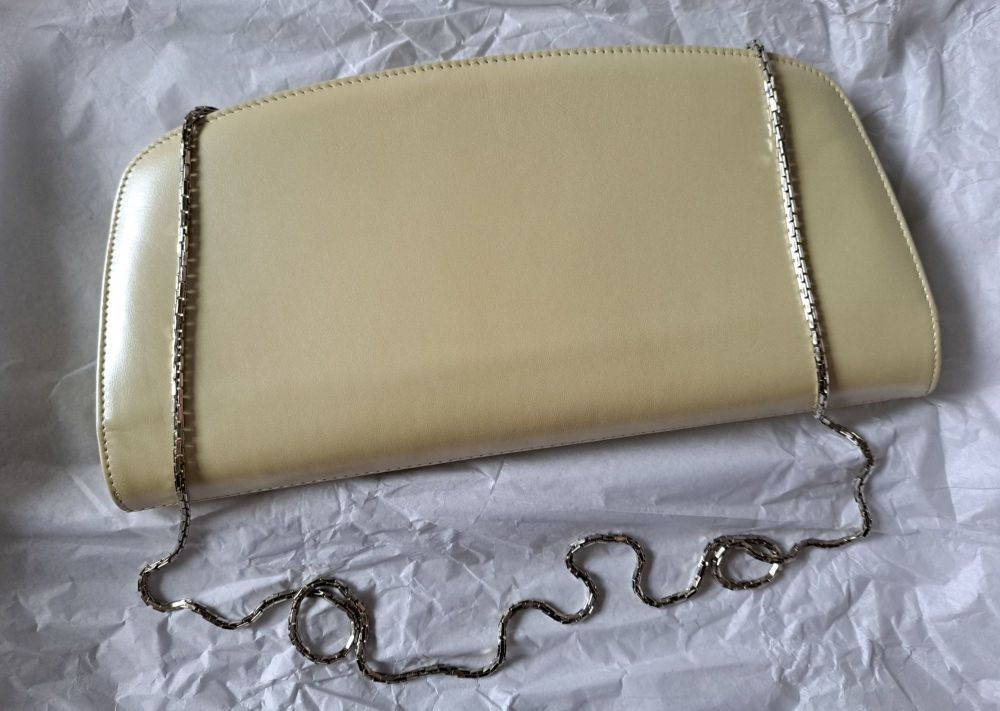 Magrit designer clutch shoulder bag in buttermilk leather