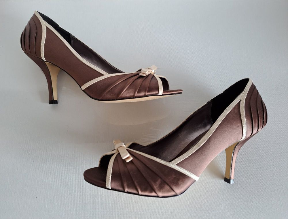 Phase Eight Chocolate Brown Pleated Peep Toe Shoes size 7
