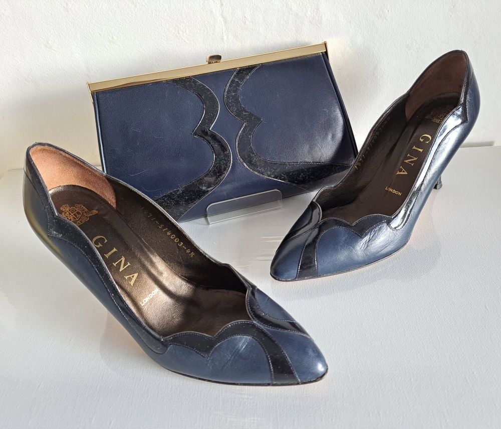 Gina designer blue/black court shoe size UK 4.5 & matching bag