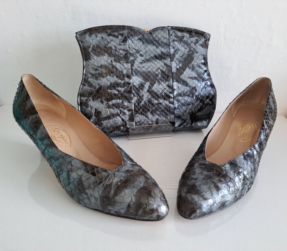Gina designer shoes grey/black snakeskin & matching bag size 6