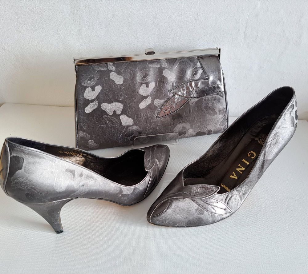Gina designer shoes matching bag graphite/grey size 4