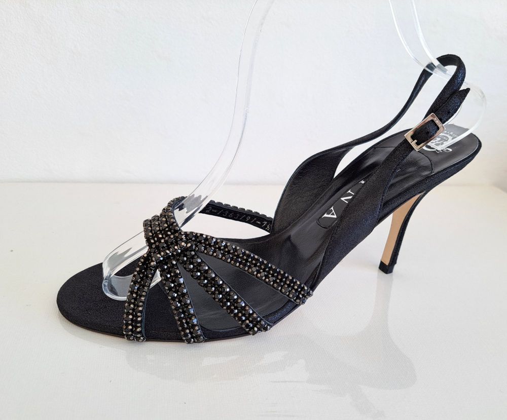  Gina London strappy shoes black suede black diamontes Paradise size 7.5 