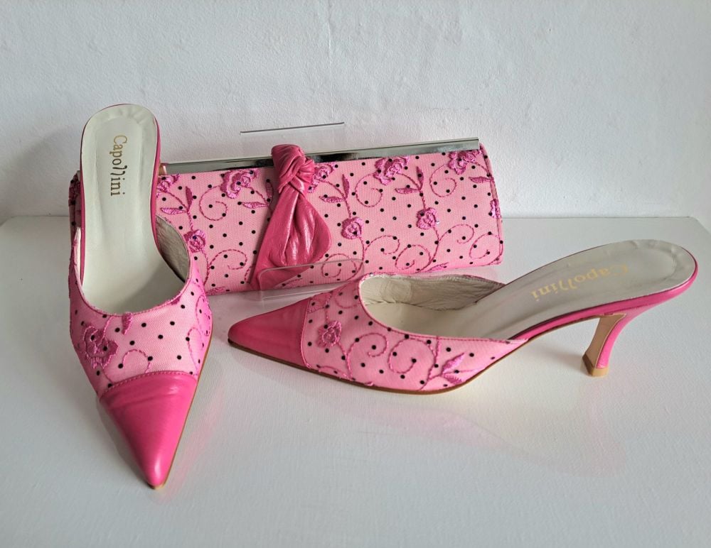 Capollini designer shoes matching clutch hot pink size 4