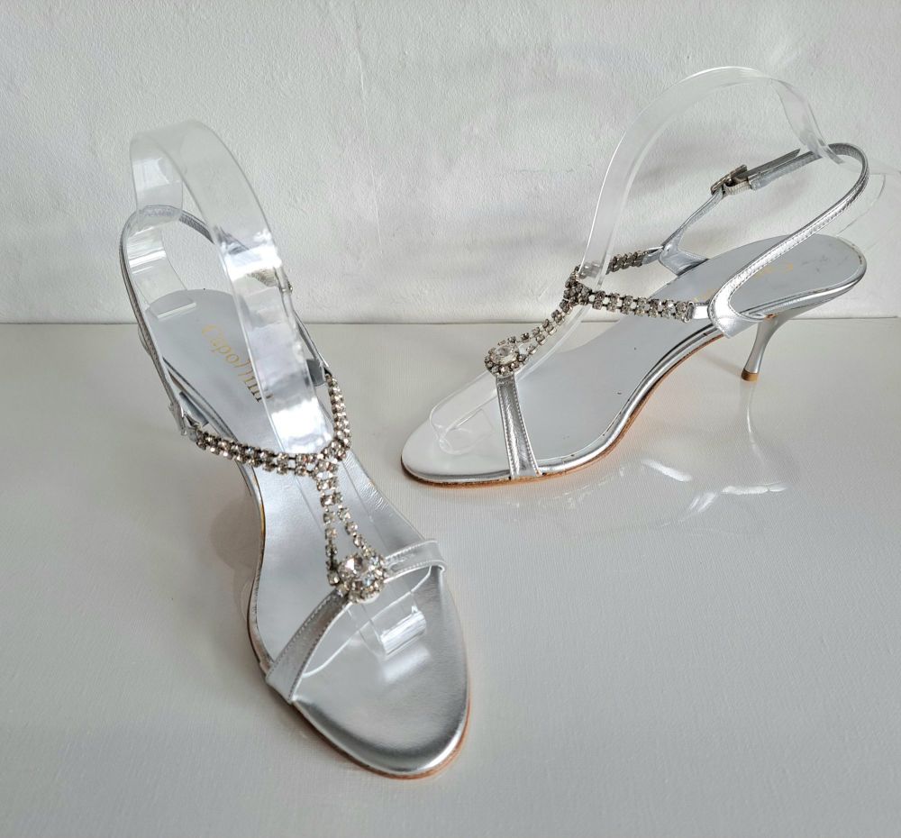 Capollini Designer Silver &  Crystals  Bridal Sandals Size 5