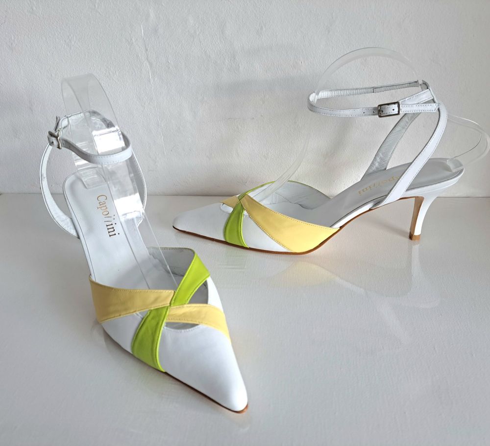 Capollini Italian Designer White/Lime/Yellow Shoes Size 7