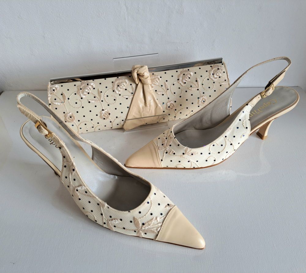 Capollini designer shoes matching clutch beige /peach mother bride size 4