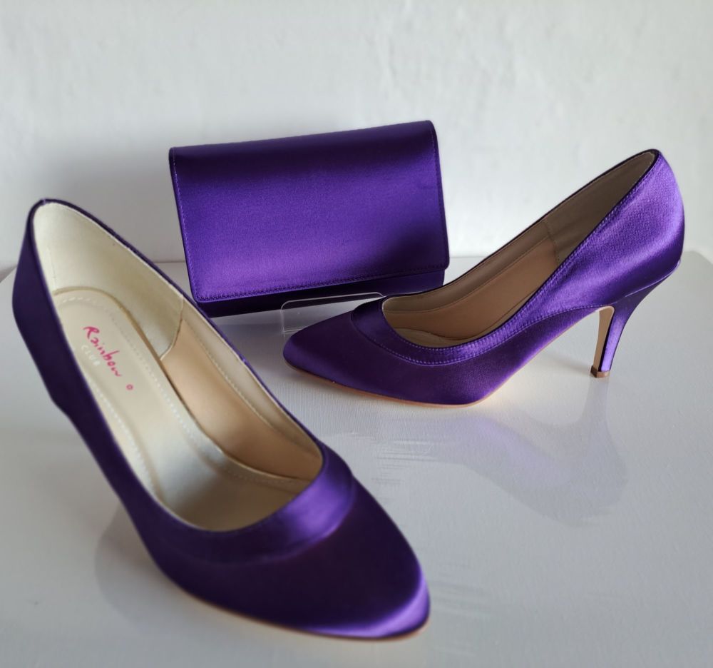 Rainbow Club Occasion Purple Court Shoes & Matching Bag Size 4.5 (wide fit)