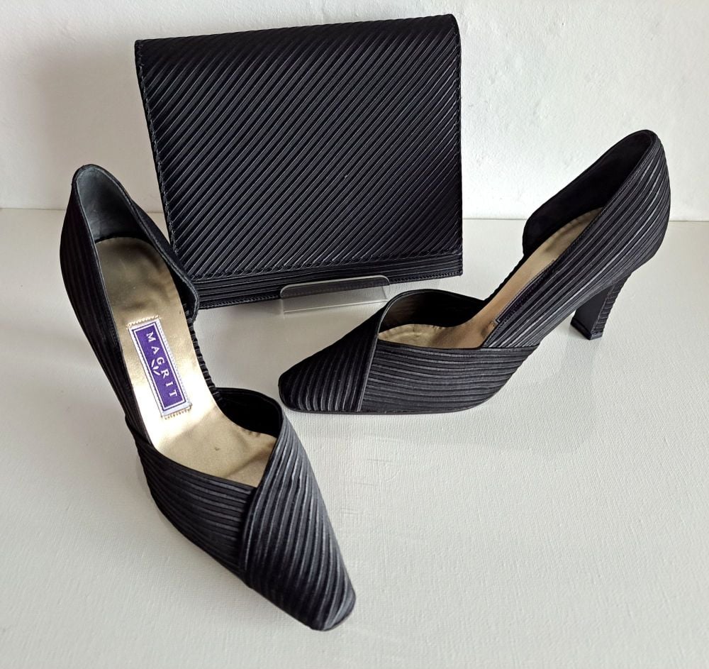 Magrit  black satin evening designer shoes matching bag size 3
