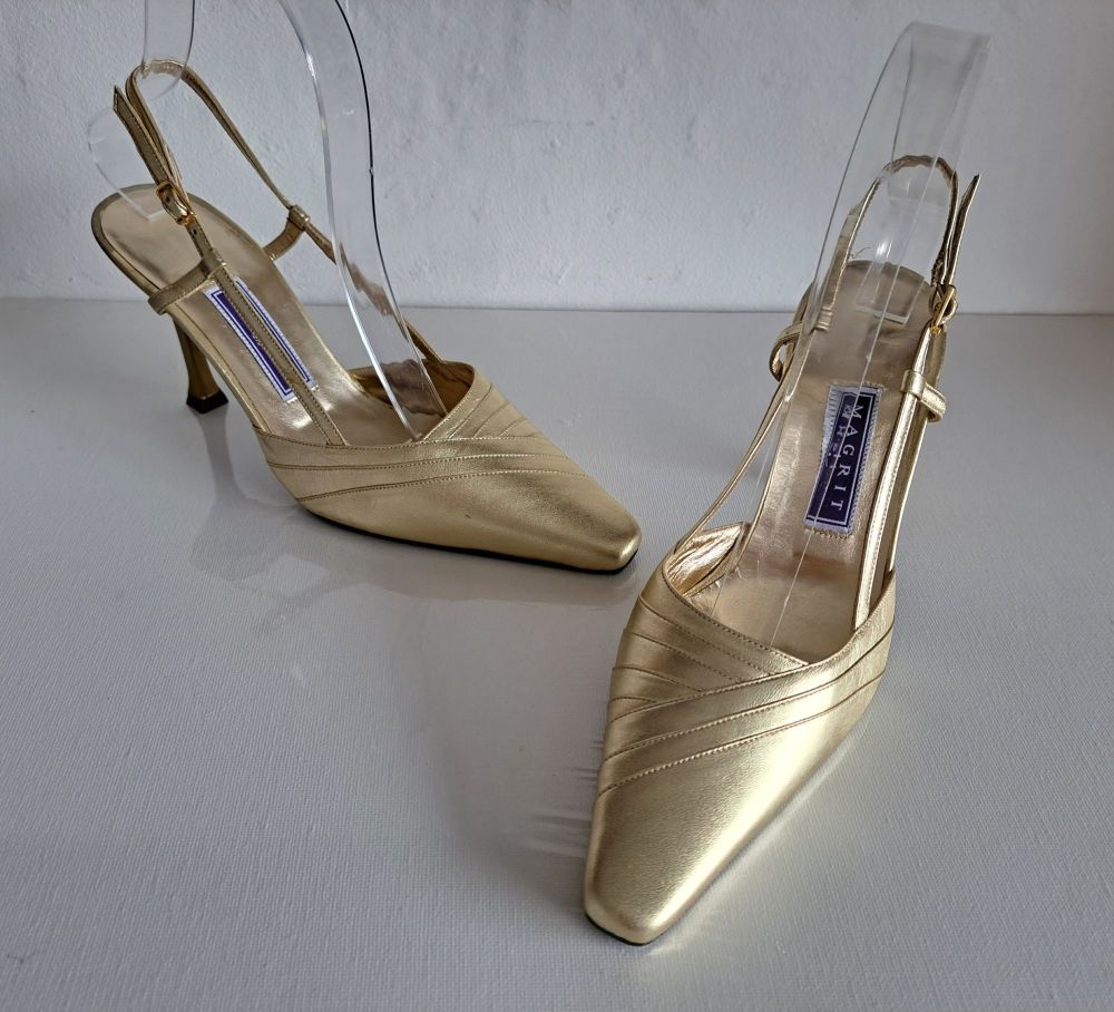 Magrit designer shoes gold leather stiletto heels Size 3